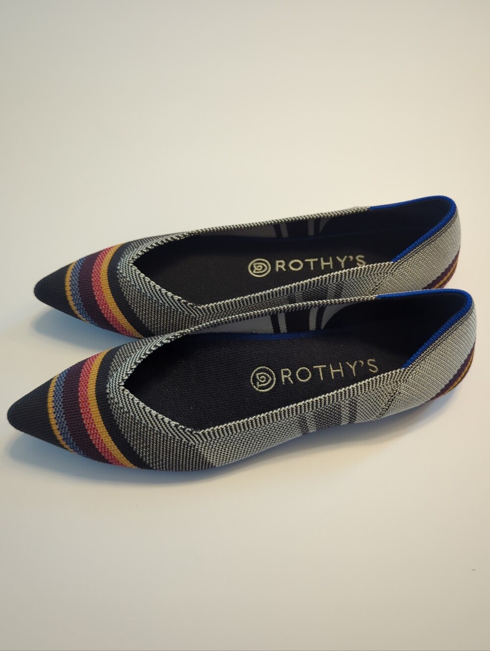 Rothy's The Point Inverse Stripe Washable Flats Size 9.5 Multi-Color Rare EUC - Picture 5 of 9